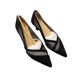 Adrienne Vittadini Slew Black Mesh Suede Kitten Heels Pointed Toe Pumps 7.5M